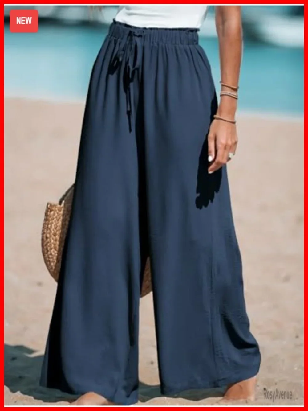 Smocked Waist Palazzo Pants Wide Leg Flowy Boho Tummy Control